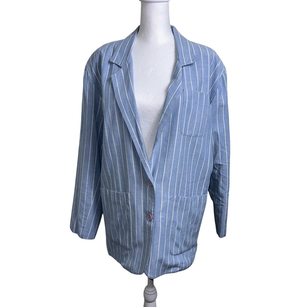 Brass Plum Nordstrom Blue White Striped Cotton Blazer Jacket Small Vintage Style